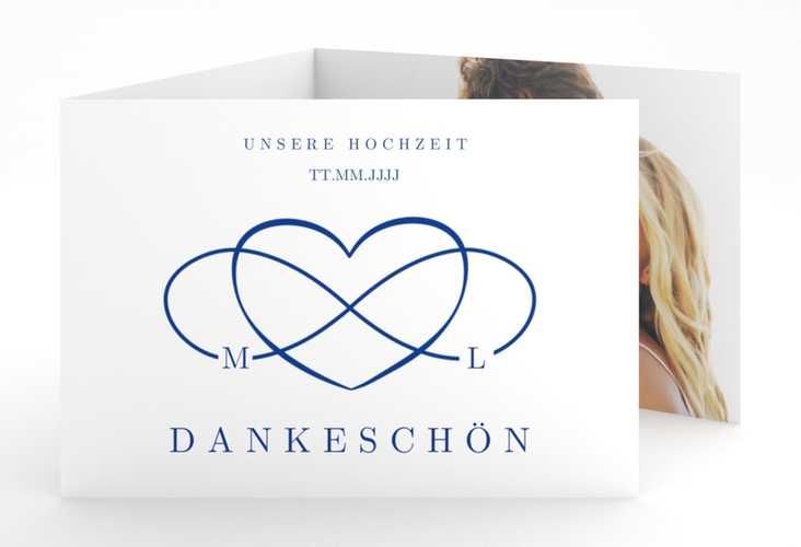 Danksagungskarte Hochzeit Infinity A6 Doppel-Klappkarte blau hochglanz