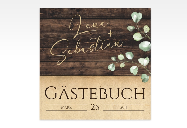 Gästebuch Creation Landhaus 20 x 20 cm, Hardcover braun in Holz-Optik mit Eukalyptus