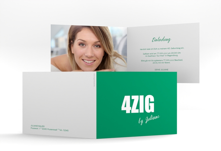Einladung 40. Geburtstag Zig A6 Klappkarte quer gruen