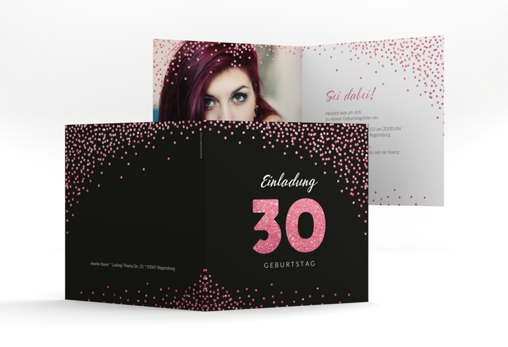 Einladung 30. Geburtstag Glitzer quadr. Klappkarte