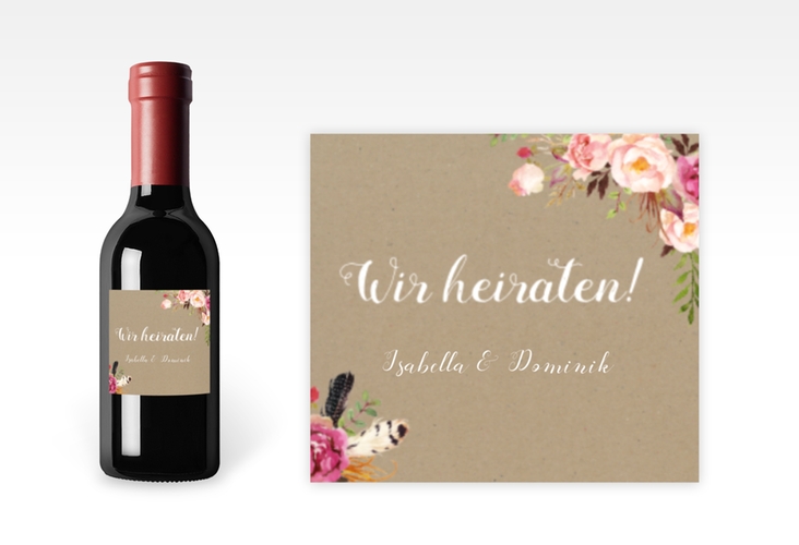 Piccoloetikett Hochzeit Flowers Etikett Piccolo Kraftpapier mit bunten Aquarell-Blumen