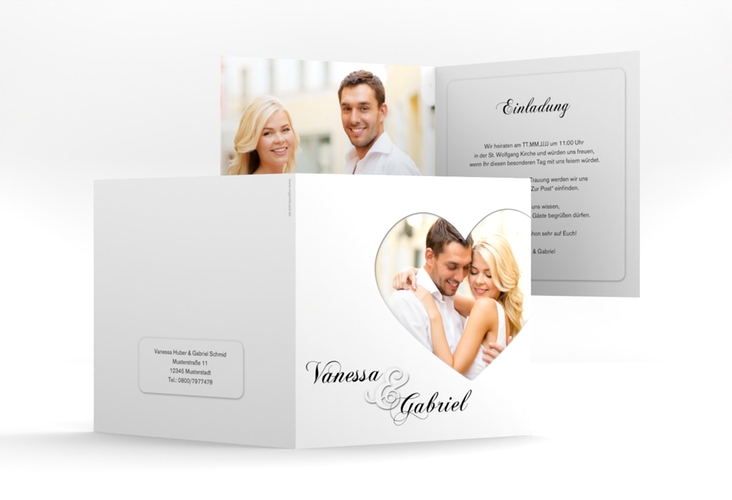 Hochzeitseinladung Sweetheart quadr. Klappkarte weiss hochglanz