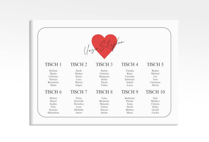 Sitzplan Leinwand Hochzeit Kartenspiel 70 x 50 cm Leinwand weiss im Herz-Ass-Design eines Kartenspiels