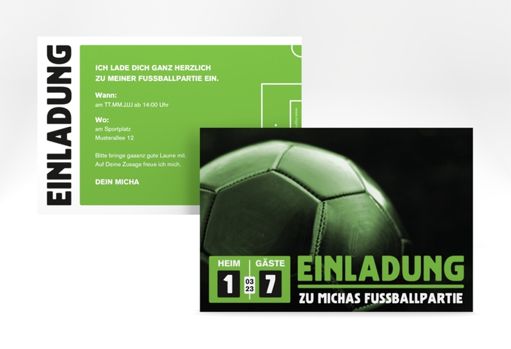 Einladungskarte Kindergeburtstag "Fussballpartie" DIN A6 quer
