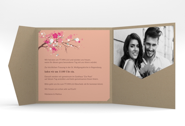 Hochzeitseinladung "Sakura" Pocketfold apricot
