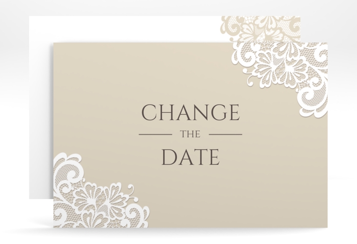 Change the Date-Karte Vintage A6 Karte quer beige mit floraler Spitze