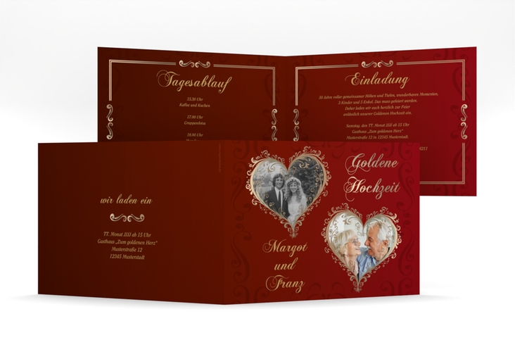 Hochzeitseinladung Goldene Hochzeit mittlere Klappkarte quer
