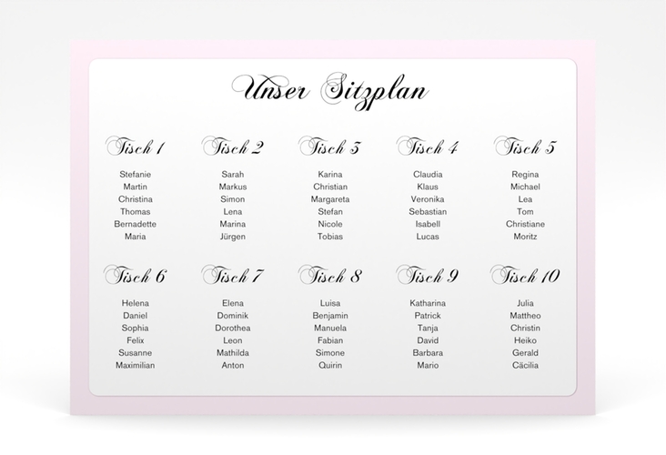 Sitzplan Poster Hochzeit Sweetheart 70 x 50 cm Poster rosa