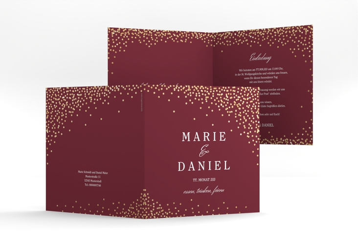 Hochzeitseinladung Glitter quadr. Klappkarte rot