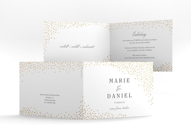 Hochzeitseinladung Glitter A6 Klappkarte quer hochglanz