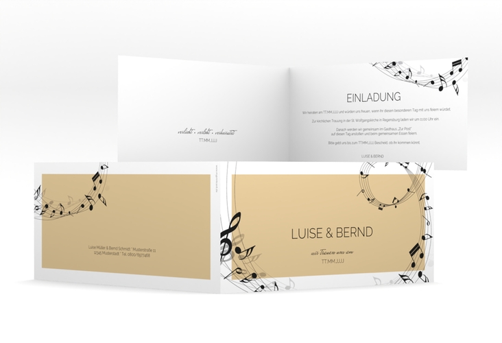 Hochzeitseinladung Melody lange Klappkarte quer beige