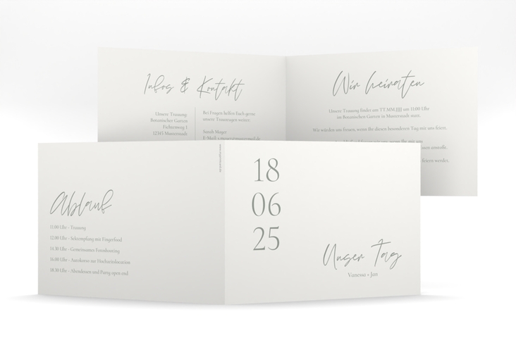 Hochzeitseinladung Day mittlere Klappkarte quer weiss mit Datum im minimalistischen Design