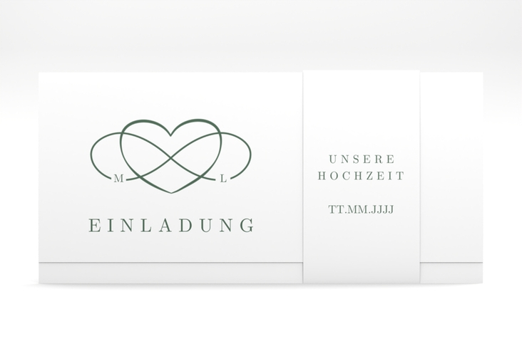 Hochzeitseinladung Infinity Wickelfalzkarte + Banderole gruen