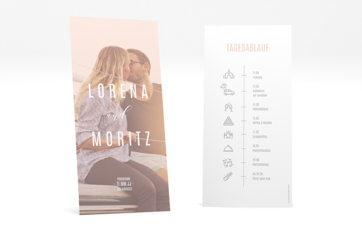 Tagesablauf Hochzeit Memory lange Karte hoch rosa
