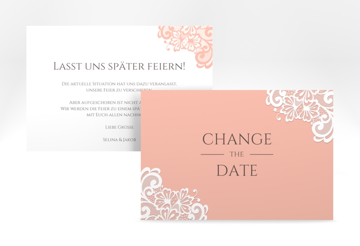 Change the Date-Karte Vintage A6 Karte quer apricot mit floraler Spitze