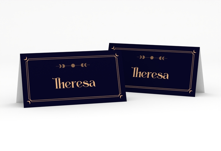 Tischkarte Hochzeit Astro Tischkarten blau mit Sonne, Mondphasen und Sternen