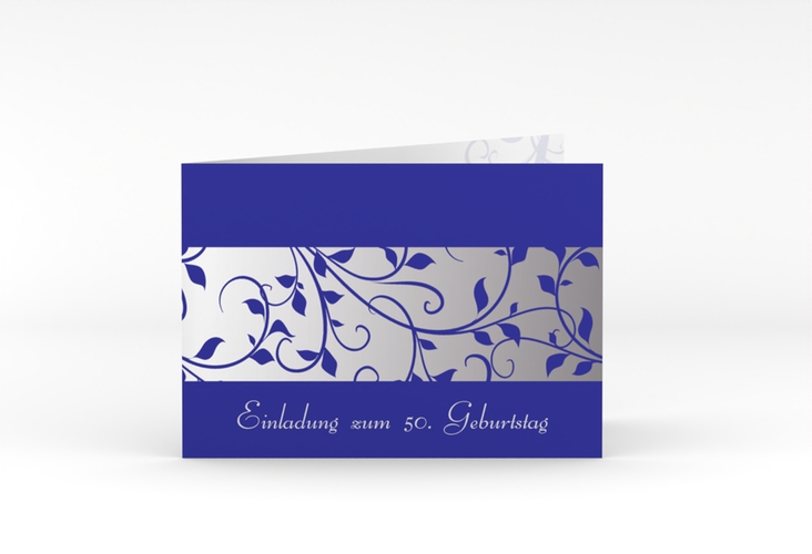 Einladung 50. Geburtstag Hermann/Hermine A6 Klappkarte quer blau hochglanz