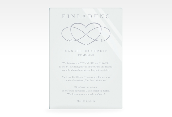 Acryl-Hochzeitseinladung Infinity Acrylkarte hoch grau
