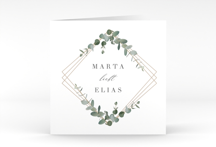 Hochzeitseinladung Eukalyptus quadr. Klappkarte weiss hochglanz