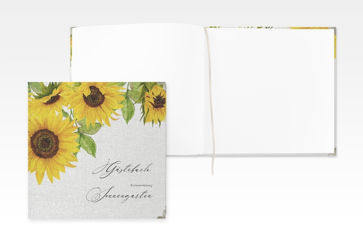 Gästebuch Selection Ferienwohnung Sonnengarten Leinen-Hardcover weiss mit Sonnenblumen
