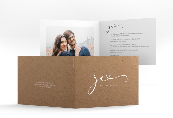 Hochzeitseinladung Jawort A6 Klappkarte quer hochglanz modern minimalistisch mit veredelter Aufschrift