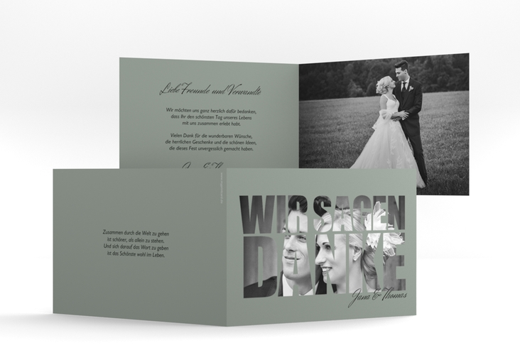 Danksagungskarte Hochzeit Letters A6 Klappkarte quer gruen