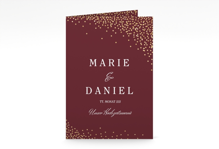 Menükarte Hochzeit Glitter A5 Klappkarte hoch rot hochglanz