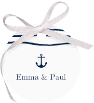 Geschenkanhänger Hochzeit Liebesanker Geschenkanhänger, rund blau mit maritimem Streifenmuster und kleinem Anker