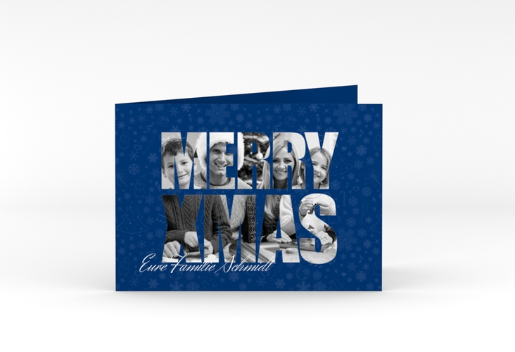 Weihnachtskarte Christmas A6 Klappkarte quer blau hochglanz modern zum selbst Gestalten