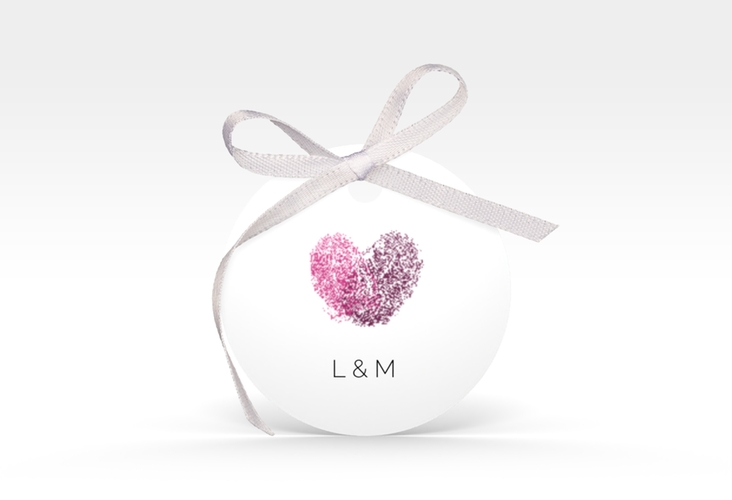 Geschenkanhänger Hochzeit Fingerprint Geschenkanhänger, rund pink schlicht mit Fingerabdruck-Motiv