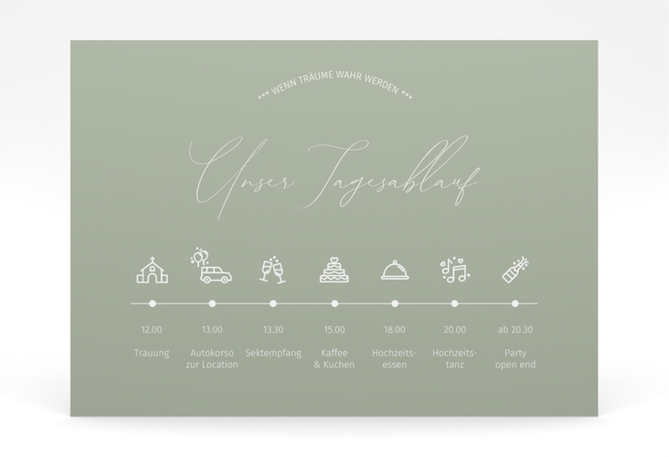 Tagesablauf Poster Hochzeit Federschrift 70 x 50 cm Poster in schlichtem Design mit Kalligrafie