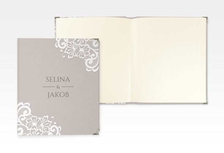 Hochzeitsalbum Vintage 21 x 25 cm grau mit floraler Spitze
