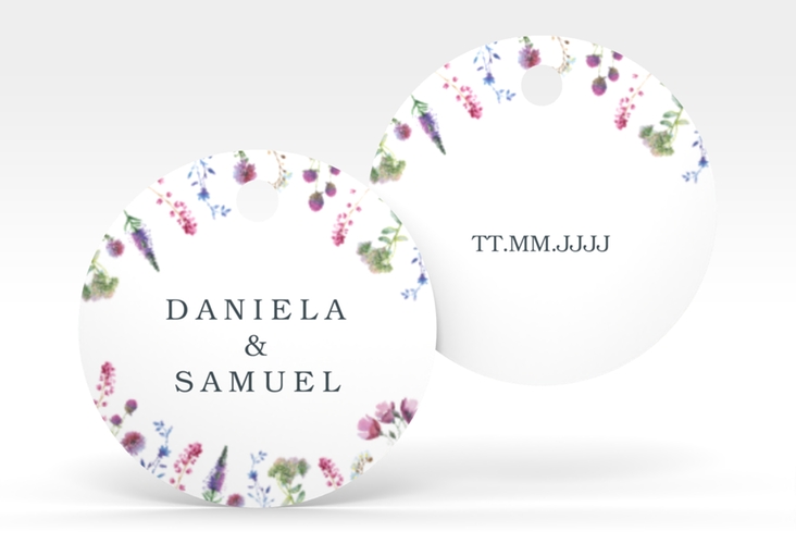 Geschenkanhänger Hochzeit Wildblumen Geschenkanhänger, rund weiss