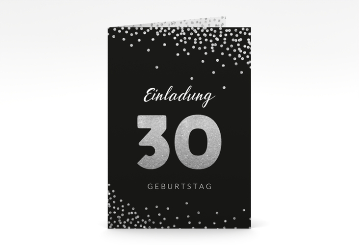 Einladung 30. Geburtstag Glitzer A6 Klappkarte hoch grau