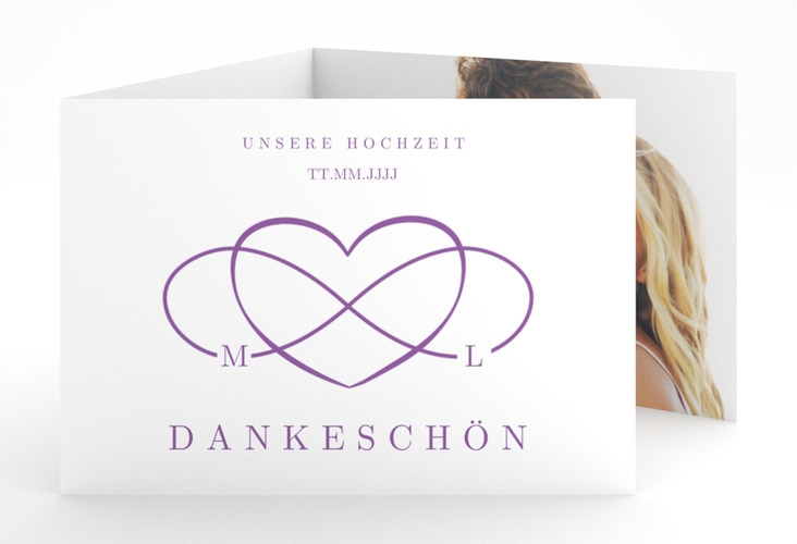 Danksagungskarte Hochzeit Infinity A6 Doppel-Klappkarte lila hochglanz