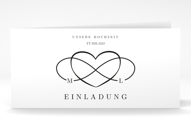 Hochzeitseinladung Infinity lange Klappkarte quer schwarz