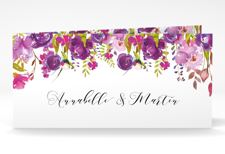 Dankeskarte Hochzeit Violett lange Klappkarte quer hochglanz