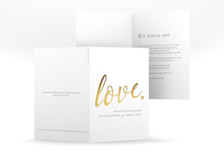 Einladungskarte Hochzeit Glam A6 Klappkarte hoch weiss hochglanz