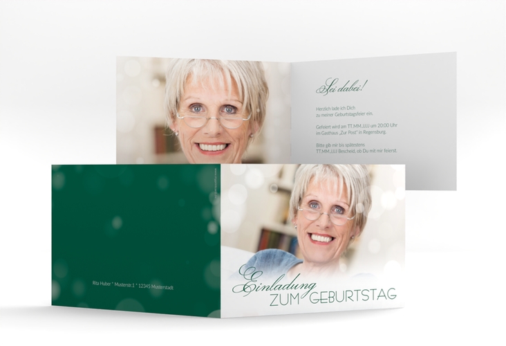 Einladung 70. Geburtstag Luminous A6 Klappkarte quer gruen