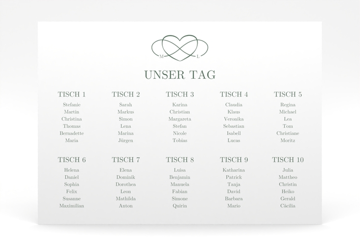 Sitzplan Poster Hochzeit Infinity 70 x 50 cm Poster gruen