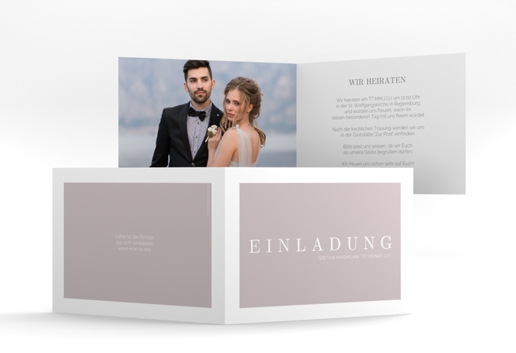 Hochzeitseinladung Simply A6 Klappkarte quer grau hochglanz