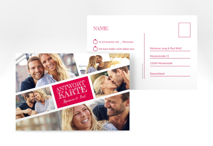 Antwortkarte Hochzeit Rise A6 Postkarte pink hochglanz