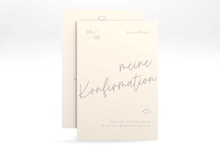 Konfirmationseinladung Rein A6 Karte hoch beige hochglanz