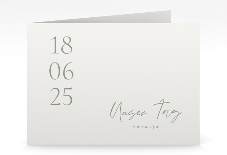 Hochzeitseinladung Day mittlere Klappkarte quer weiss hochglanz mit Datum im minimalistischen Design