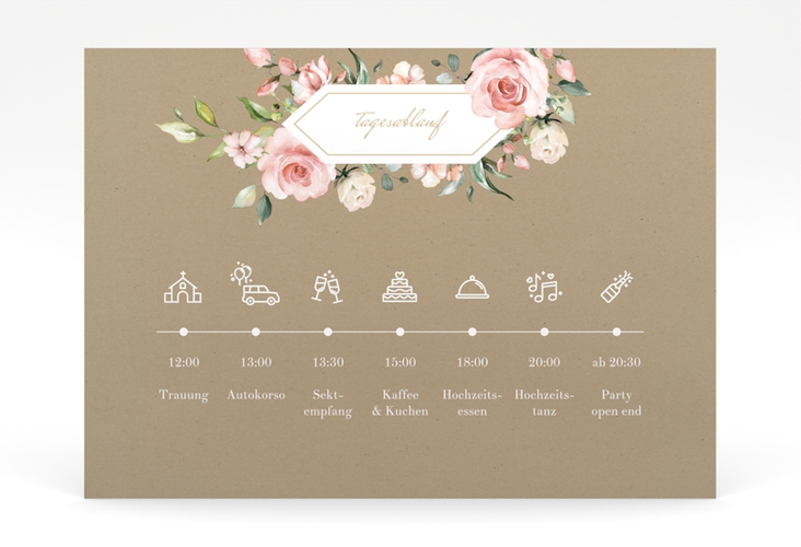 Tagesablauf Poster Hochzeit Graceful 70 x 50 cm Poster mit Rosenblüten in Rosa und Weiß