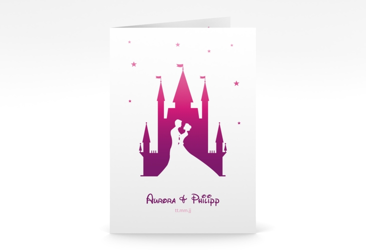 Danksagungskarte Hochzeit Castle A6 Klappkarte hoch pink hochglanz