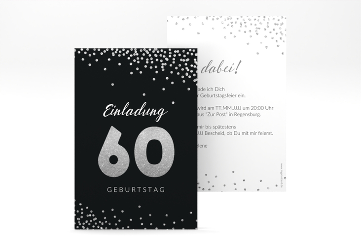 Einladung 60. Geburtstag Glitzer A6 Karte hoch grau