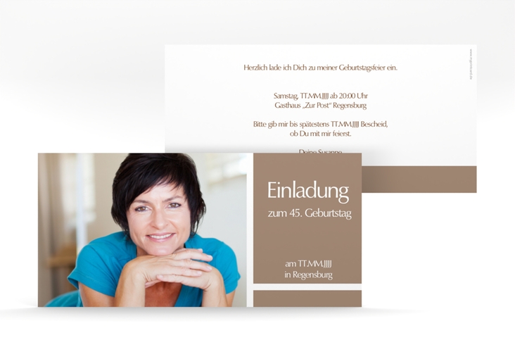Einladung Geburtstag Gerd/Gerda lange Karte quer braun hochglanz mit Foto
