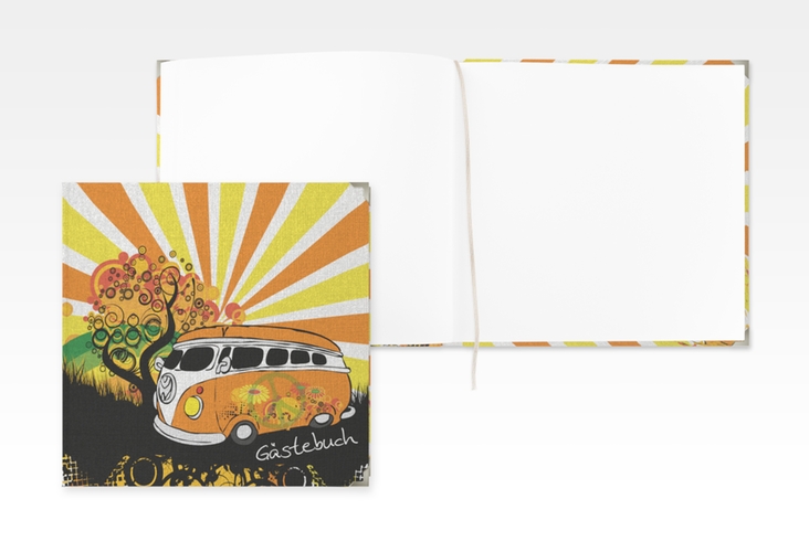 Gästebuch Selection Geburtstag Heiko/Heike Leinen-Hardcover mit Hippie-Bus und psychedelischen Mustern