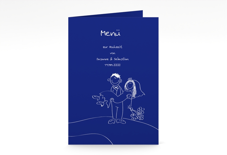 Menükarte Hochzeit Pisa A5 Klappkarte hoch blau hochglanz